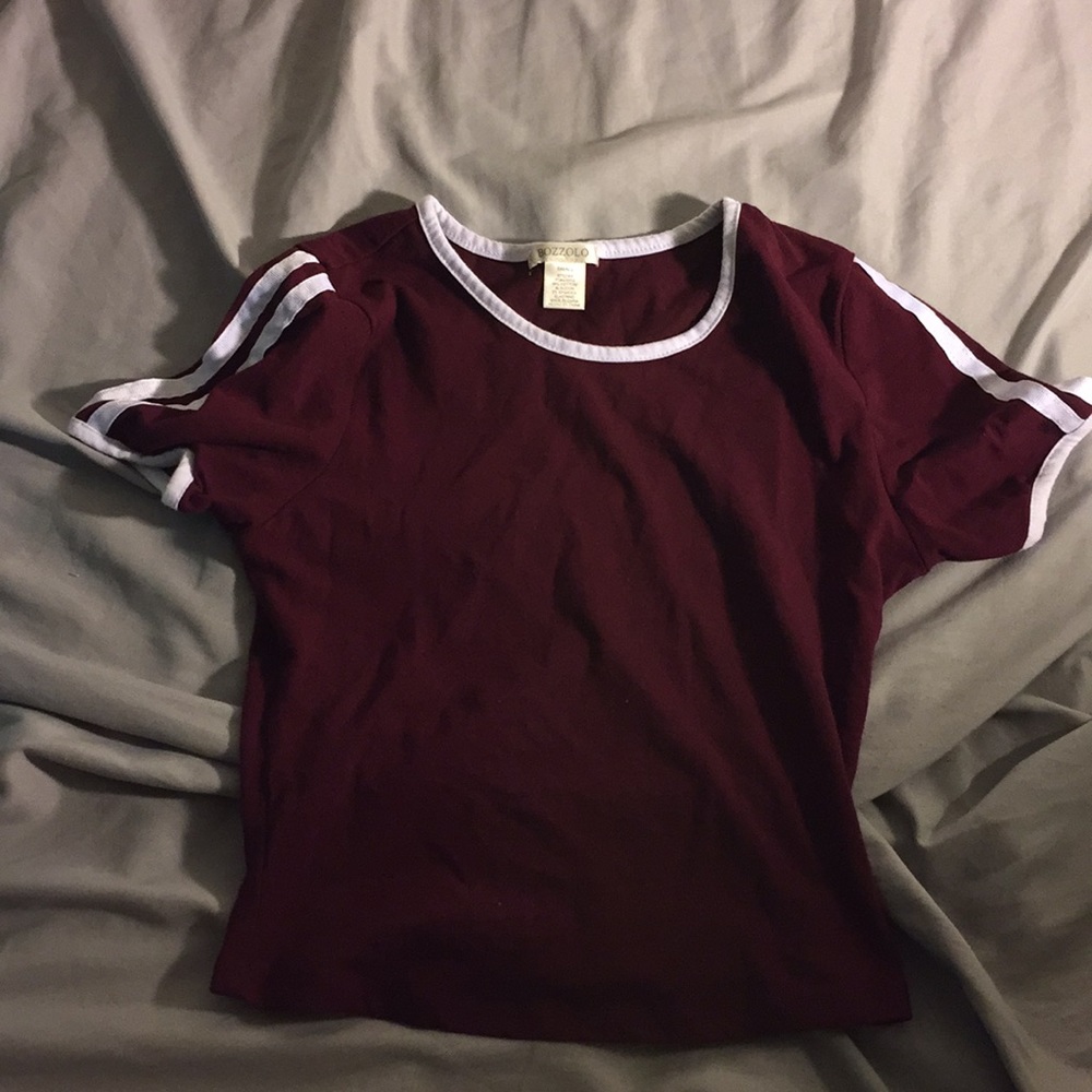 maroon and white crop top